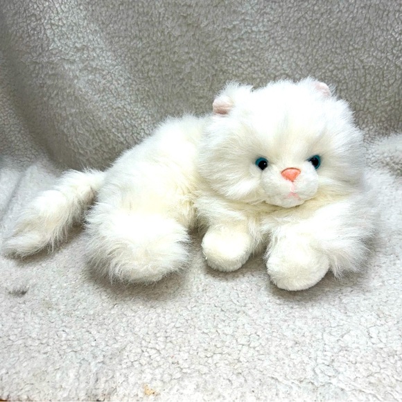 Playful Pals plush kitty plush laying 17" white fluffy blue eyes Mervyn's - Picture 1 of 10
